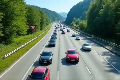 Autos auf österreichischer Autobahn bei schönem Wetter